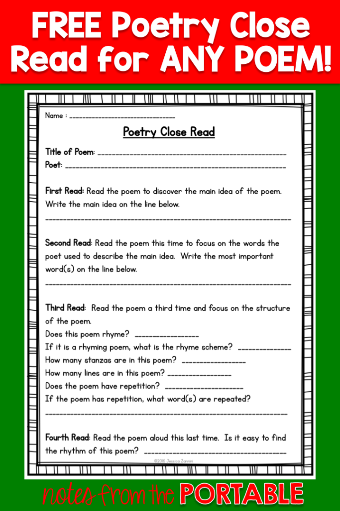 Love this! Teachers that Give FREEBIE - Poetry Close Read for any poem. 
