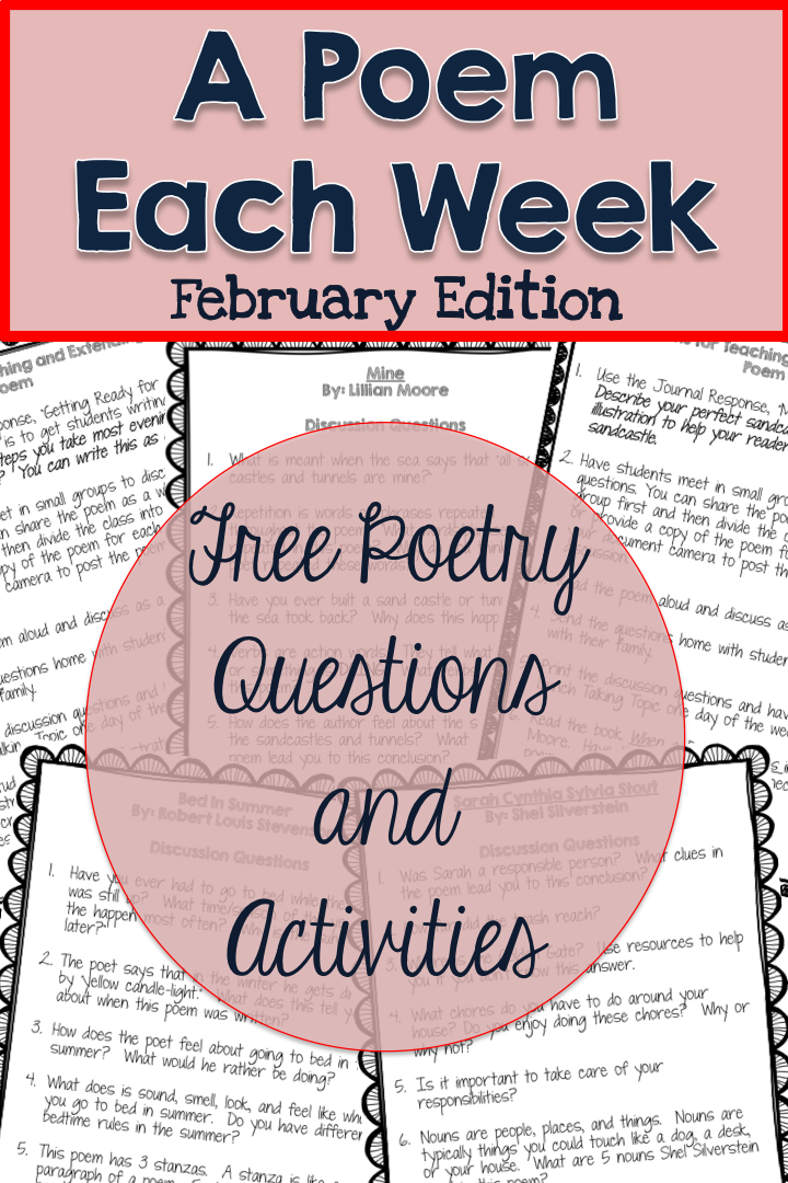 FREE February a Poem Each Week. Questions and activities to accompany 4 February-Themed poems.