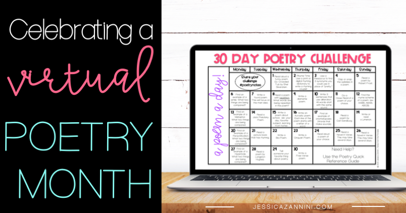 Poetry month distance learning ideas.  A 30-day Poetry Challenge